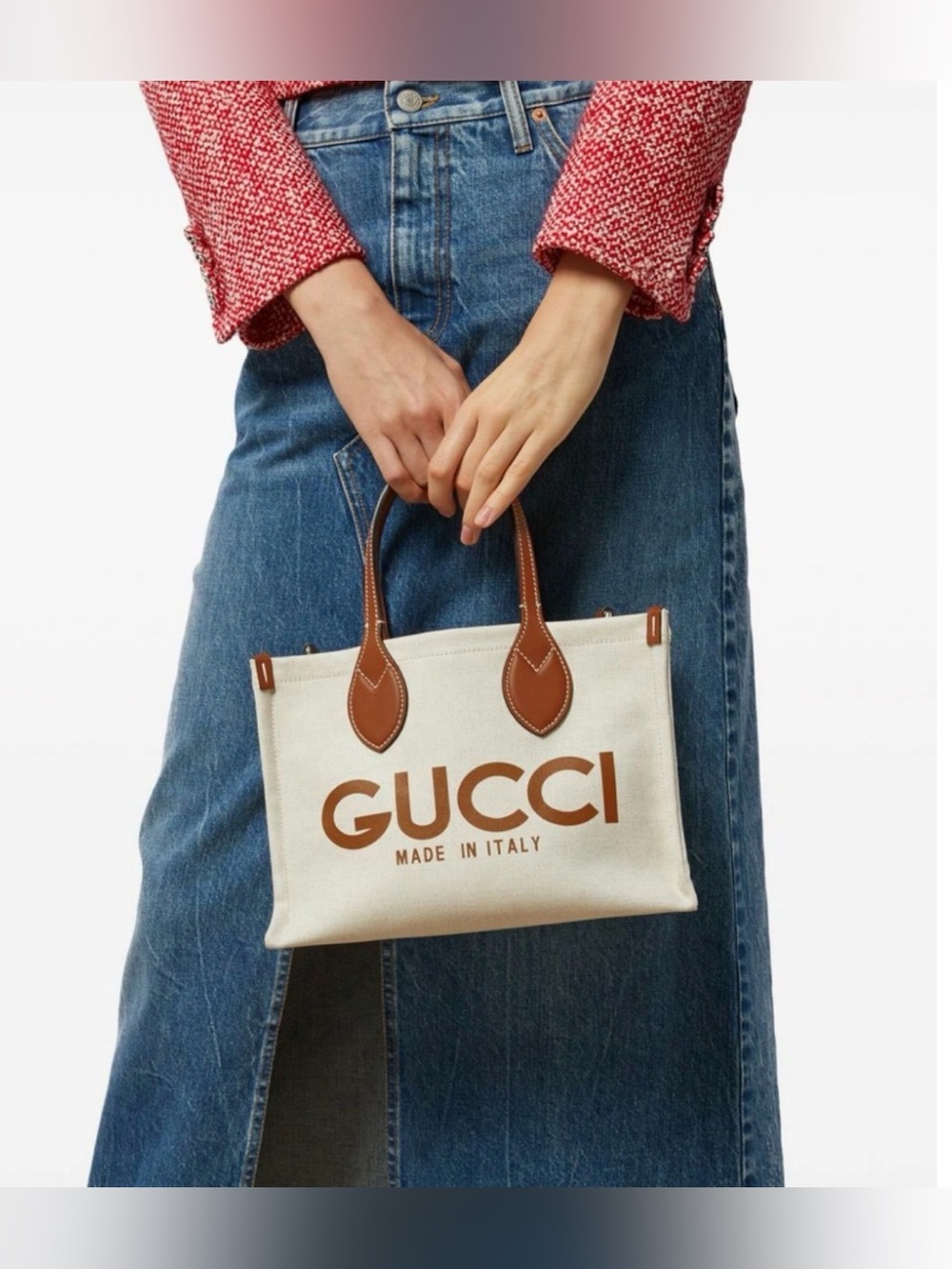 Gucci logo leather-trimmed canvas tote bag NWT